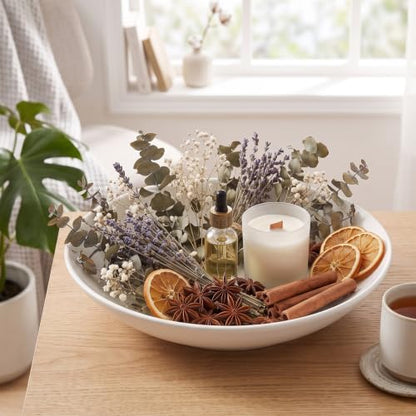 hjn 12.6 Inch Large Ceramic Decorative Bowl, Versatile Catchall Tray for Fruit, Keys, Jewelry, Coins, Elegant White Glazed Centerpiece for Kitchen Counter, Entryway Table, Coffee Table or Nightstand