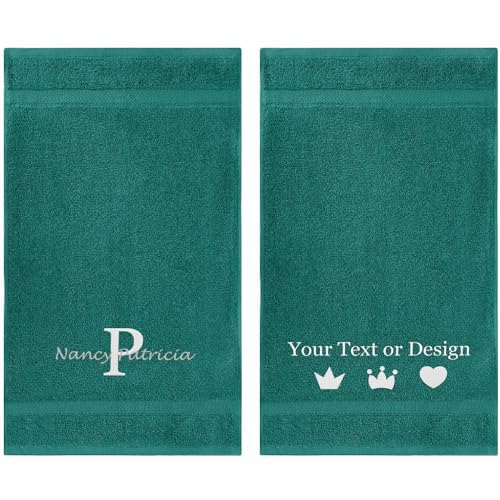 Personalized Hand Towels Set - Custom Turkish Cotton with Embroidered Name, Monogram - Soft & Absorbent Hand Towels - Aqua, 16"x27" (2 Pack) - color: Aqua, size: 2 Pack Hand Towels (16"x27")
