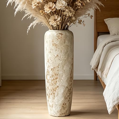 Rustic Ceramic Floor Vase, 24 Inch, Large Farmhouse Decor | Living Room, Entryway, Fireplace, Pampas Grass, Dried Branches - size: 23.6 Inch