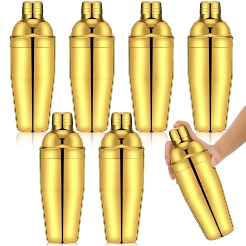 Nitial 6 Pcs Bar Cocktail Shaker Professional Stainless Steel Martini Drink Mixer Built-in Strainer for Bartending No Leaks Shaker for Bar Party Drink Mixer (Gold,25 oz) - color: Gold, size: 25 oz
