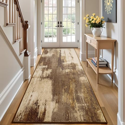 Kelarea Washable Runner Rug 2.6x8, Non-Slip Low Pile Abstract Brown | Water & Stain Resistant, Pet Friendly, Easy Clean, Ultra Soft, for Entrance, Kitchen, Bedroom, Hallways - color: Brown, size: 2'6" x 8' (Rectangular)