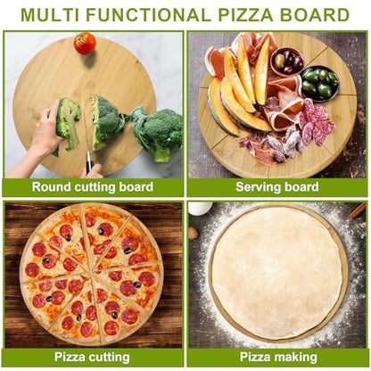 16inch Pizza Cutting Board Round Large Bamboo Wooden Prep Platter Tray - style: 16"