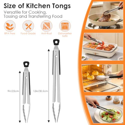 Hotec Stainless Steel Kitchen Tongs Set of 3-7", 9" and 12", Locking Metal Cooking Tongs with Non-Slip Grip for BBQ, Grill, Air Fryer & Serving - size: 3 pack: 12, 9, 7 inch