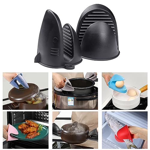 Oven Mitts，Mini Oven Gloves Silicone Heat Resistant Cooking Pinch Mitts Potholder for Air Fryer Kitchen Cooking & Baking (Black) - color: Black
