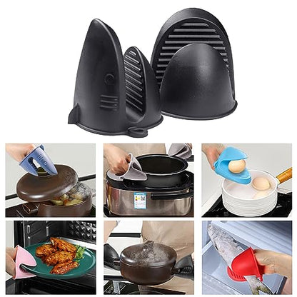 Oven Mitts，Mini Oven Gloves Silicone Heat Resistant Cooking Pinch Mitts Potholder for Air Fryer Kitchen Cooking & Baking (Black) - color: Black