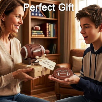 Football Coasters - 6 Full-Size Gridiron Rustic American Football Coasters | Non-Slip for Log Cabin, Man Cave, Bar & Farmhouse Decor | Protect Furniture - style: Football