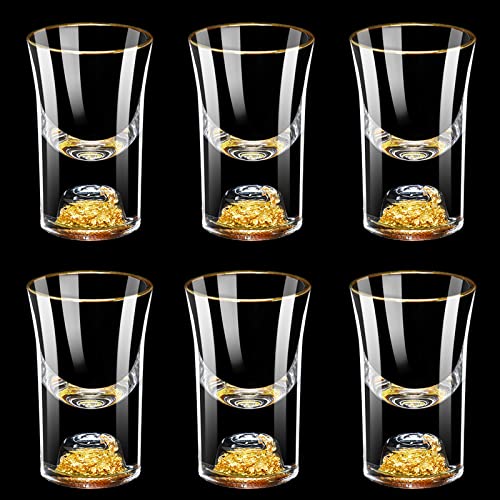 20ml (0.67 oz) Shot Glasses Set of 6, Crystal 20ml Glass Set for Vodka | Shot Cups Decorated with 24K Gold Flakes for Whiskey, Tequila, Mini Shot Glass Perfect for Party, Bar, Club - size: 6 Pack 20ml
