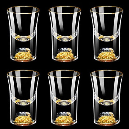20ml (0.67 oz) Shot Glasses Set of 6, Crystal 20ml Glass Set for Vodka | Shot Cups Decorated with 24K Gold Flakes for Whiskey, Tequila, Mini Shot Glass Perfect for Party, Bar, Club - size: 6 Pack 20ml