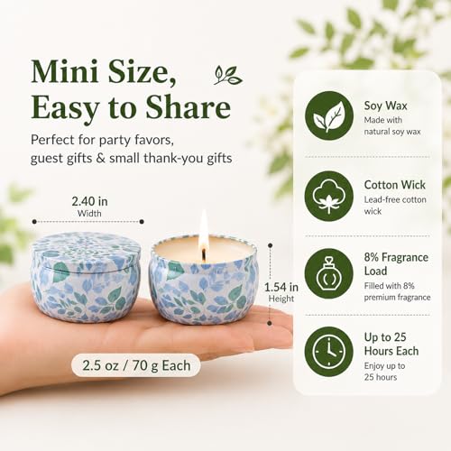 24 Pack Mini Scented Candles for Party Favors, 2.5 oz Soy Wax Tin Candle Gift Set, 6 Fresh Botanical Scents x 4 Each, Small Gifts for Bridal Shower, Baby Shower, Wedding Favors, Teachers - size: Summer 24-Candle Set