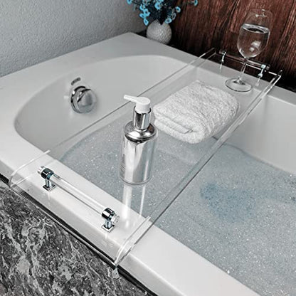 42" transaprent Bathtub Caddy with Silver Handle for Luxury Bathroom - style: 42" Tray With Silver Handles