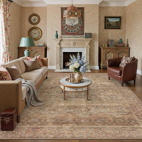 9x12 Area Rugs Red Brown Washable Rug | Living Room Rug,Vintage Rug,Bedroom,Dining Room,Office,Farmhouse,Non Slip,Low Pile,Soft,Distressed - color: Red Brown, size: 9' x 12' (Rectangular)