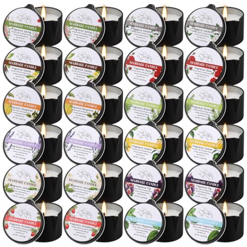24 Pcs Natural Soy Massage Oil Candles, 1oz Low-Temp Moisturizing Body Wax | Multiple fragrance options available, suitable for skincare and aromatherapy, spa relaxation gift set - color: 24 PACK-massage candle