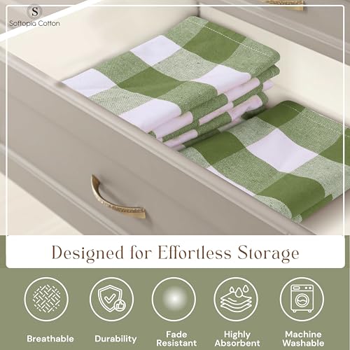 Mint Green and White 12 Pack Buffalo Check Kitchen Towels, 16x26 Inches, 100% Cotton Dish Cloths, Reusable Hand Towels for Drying Glassware, Cleaning Spills, Farmhouse Plaid Towel - color: Mint Green, size: 16 X 26 - 12 Pack