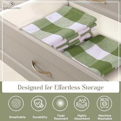 Mint Green and White 12 Pack Buffalo Check Kitchen Towels, 16x26 Inches, 100% Cotton Dish Cloths, Reusable Hand Towels for Drying Glassware, Cleaning Spills, Farmhouse Plaid Towel - color: Mint Green, size: 16 X 26 - 12 Pack