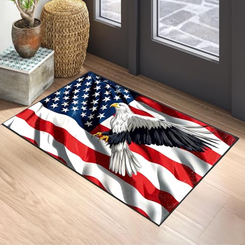 Eagle Flag Independence Day Area Rug 2x3 ft Entry Rug Washable Boho Rugs Non Slip Low Pile Floral Door Mat Small Carpet for Bedroom, Bedside, Kids Room, Office, Dining Room - color: Eagle Flag Independence Day, size: 2' x 3' (Rectangular)