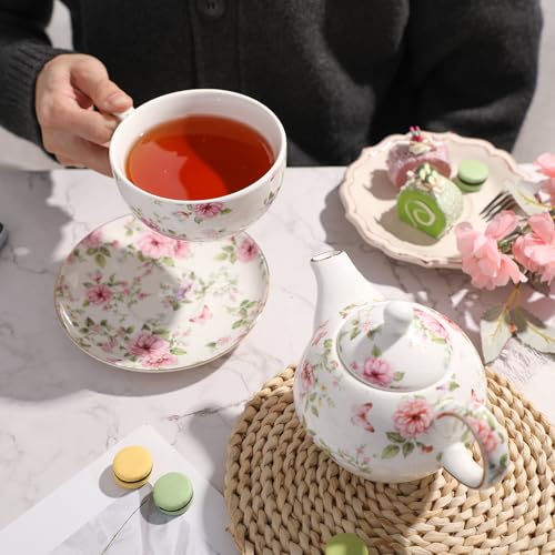 Tea Cup Set Ceramic Including 1 Teapot with lid 1 Tea Cup with 1 Sauser (Cg1)