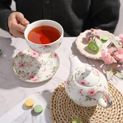 Tea Cup Set Ceramic Including 1 Teapot with lid 1 Tea Cup with 1 Sauser (Cg1)