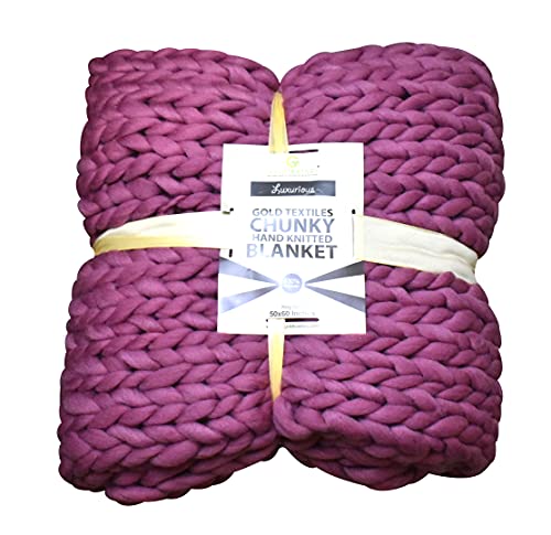 Chunky Knit Blanket (50 x 60 Inches) Warm Soft Cozy for Lounge Sofa & Bedroom, Handmade Knitted Yarn Throw Blanket (Dusty Pink, 1) - color: Dusty Pink