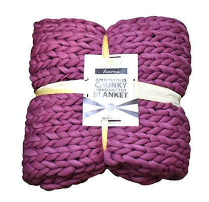 Chunky Knit Blanket (50 x 60 Inches) Warm Soft Cozy for Lounge Sofa & Bedroom, Handmade Knitted Yarn Throw Blanket (Dusty Pink, 1) - color: Dusty Pink