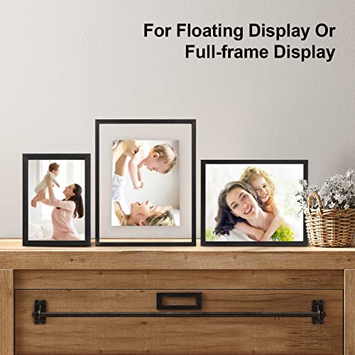 Egofine 11x14 Floating Frames Set of 2, Double Plexiglass Picture Frame, Made of Solid Wood Display Any Size Photo up to 11x14, Wall Mount or Tabletop Standing, Faded Black - color: Faded Black, size: 11x14