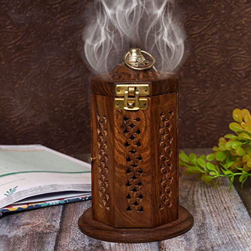 Bless-International Traditional-Handmade-Burner Wooden-Incense-Stick-Holder Ash-Catcher-Stand for-Aromatherapy-Meditation-Yoga (7 Inch Letter Box Wooden Charcoal/Cone) - color: Letter Box