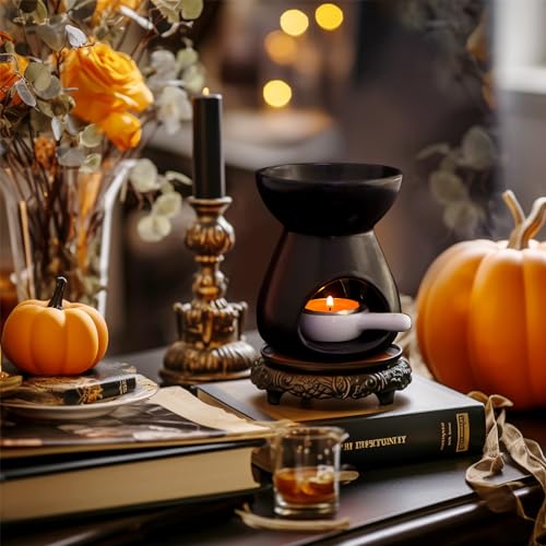 ComSaf Oil Burner Wax Melt Warmer, Ceramic Candle Diffuser Black 2 Pack | Essential Oil Aromatherapy, Scented Wax Melts, Tea Light Tray, Bedroom Home Decor, Spa and Yoga, Housewarming Gift