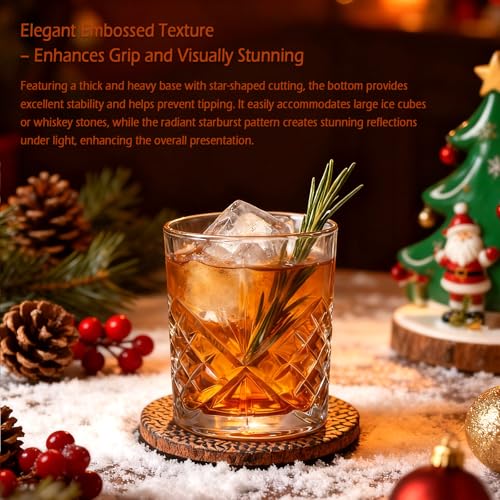 10 oz Heavy Base Whiskey Glasses Set of 8 | Clear Bourbon Glass, Old Fashioned Rocks Barware for Vodka, Scotch, Liquor, Spirits, Cocktail Drinks