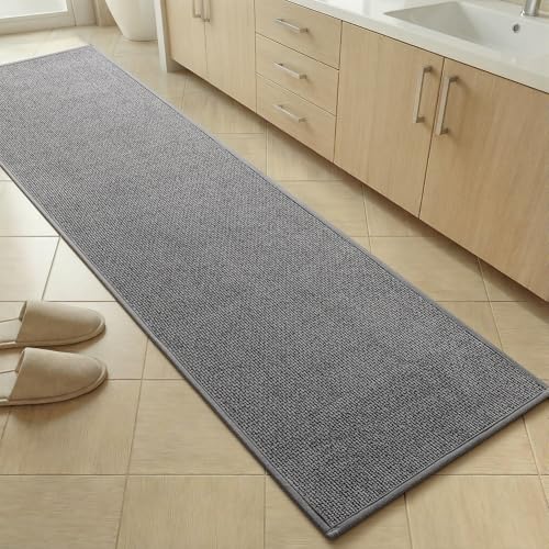 Bathroom Rugs Mat 16x59, Non Slip Quick Dry Bath Mats for Bathroom Absorbent Ultra Thin Bath Rugs Machine Washable Fit Under Door for Sink, Cabinet, Laundry (Grey, 16"x59") - color: Grey, size: 16"x59"