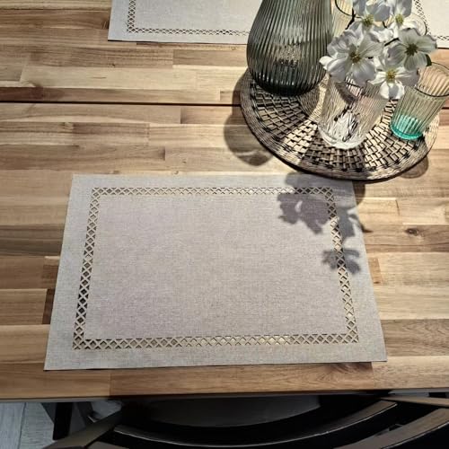 Placemats Set of 4 for Dining Table with Hollow Edge Design- Table Mats 12x 18 Inch, Cloth Place mats Machine Washable (Beige 4pcs) - color: H-beige, size: 4 pcs