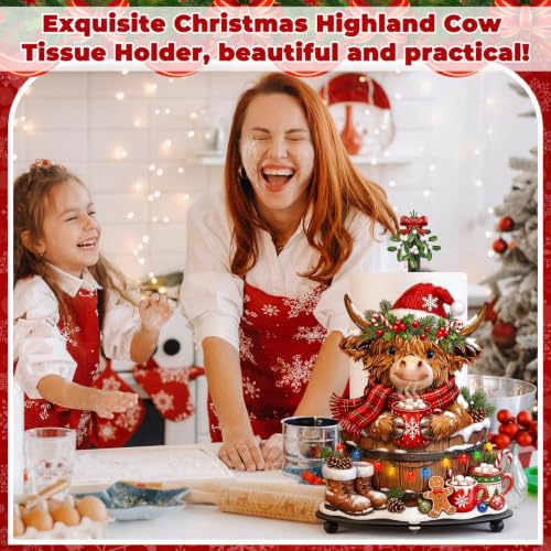 Highland Cow Christmas Paper Towel Holder with Round Base Christmas Bathroom Decor Rustic Highland Cow Dispenser Kitchen Paper Holder Stand for Countertop Toilet Home Accessories - style: Cocoa Christmas