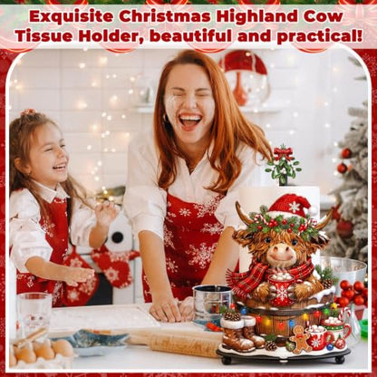 Highland Cow Christmas Paper Towel Holder with Round Base Christmas Bathroom Decor Rustic Highland Cow Dispenser Kitchen Paper Holder Stand for Countertop Toilet Home Accessories - style: Cocoa Christmas