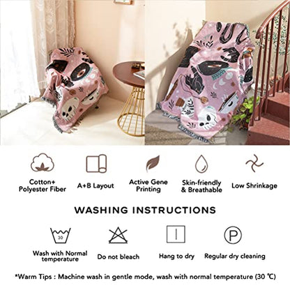 Divination Tarot Card Snake Skull Devil Eyes Throw Woven Blanket with Tassel for Home Decoration Chair Couch Sofa Bed Beach Travel Picnic Cloth Tapestry Shawl Cozy Cotton (Pink 63×51 Inches)