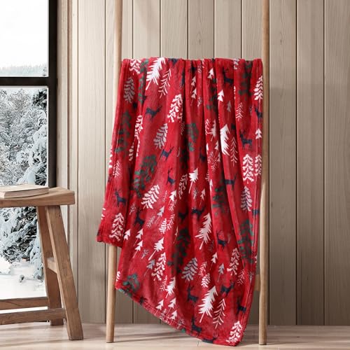 Eddie Bauer - Throw Blanket, Ultra-Soft & Reversible Plush Bedding, Blanket for Couch & Bed (Deer Woods Red, 50" x 60") - color: Deer Woods Red, size: 50" x 60"