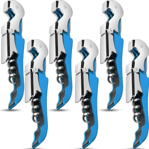 6 Pieces wine key wine opener Professional Waiter Corkscrews Stainless bottle opener Fold Serrated Foil Cutter Key for Family, Company Party,Bars,Restaurants(blue) - color: Blue, size: 6