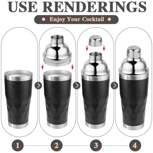 Insulated Cocktail Shaker Black -20oz Double Wall Vacuum Stainless Steel Martini Shaker with Built-in Strainer, Pro Leak-Proof Weighted Shaker for Home Bar, Premium Bar Gift Set - color: Black