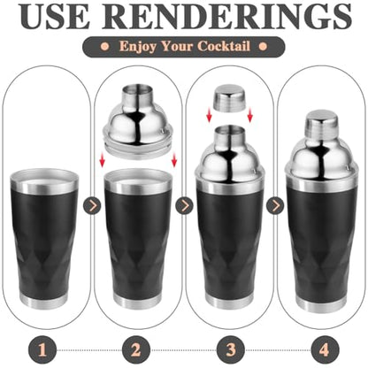 Insulated Cocktail Shaker Black -20oz Double Wall Vacuum Stainless Steel Martini Shaker with Built-in Strainer, Pro Leak-Proof Weighted Shaker for Home Bar, Premium Bar Gift Set - color: Black