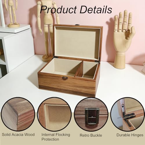 Large Acacia Keepsake Box with Magnetic Photo Display,Memory Wooden Box | Large size,Magnetic Photo Display,Memory Treasure Box with Felted Protection,Multi-scenario Applications