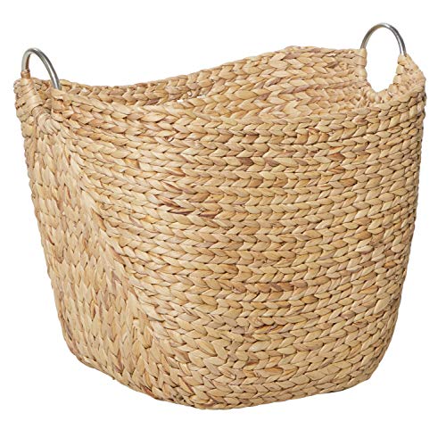 Deco 79 Seagrass Handmade Decorative and Functional Storage Basket Large Woven Basket Organizer with Ring Metal Handles, Basket for Storage 21" x 17" x 19", Brown - size: 21" x 17" x 19"