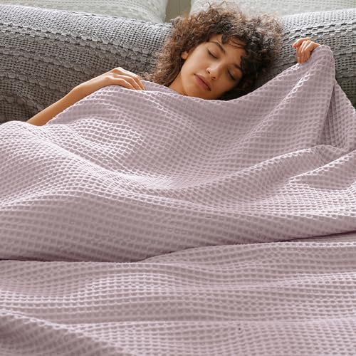 PHF Ultra Soft Waffle Weave Blanket Twin Size, Lightweight Breathable Cooling Skin-Friendly Throw for Spring Summer for Hot Sleepers，Aesthetic Home Decor for Bed Couch, Giftable, Lavender, 66"* 90" - color: Lavender, size: Twin(66" x 90")