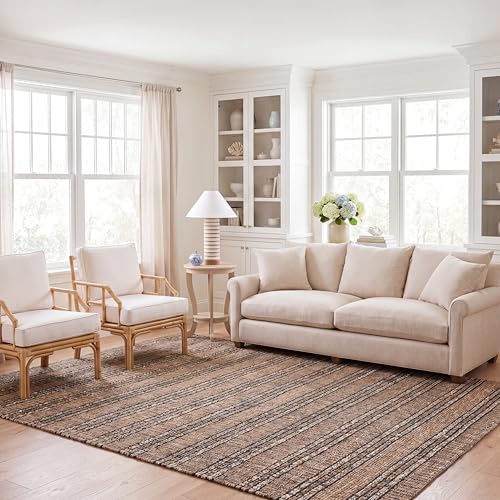 SAFAVIEH Natural Fiber Collection Area Rug - 6' x 9', Black & Natural, Handmade Flat Weave Stripe Jute & Cotton Jute, Ideal for High Traffic Areas in Living Room, Bedroom (NFB651Z) - color: Black/Natural, size: 6' x 9' (Rectangular)