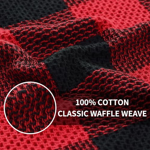 Homaxy 100% Cotton Check 6 Pack Dish Cloths, 12" x 12", Black & Red | Waffle Weave, Plaid, Super Soft and Absorbent Dish Rags, Quick Drying, Multi-Purpose - color: Black & Red, size: 12 x 12 - 6 Pack