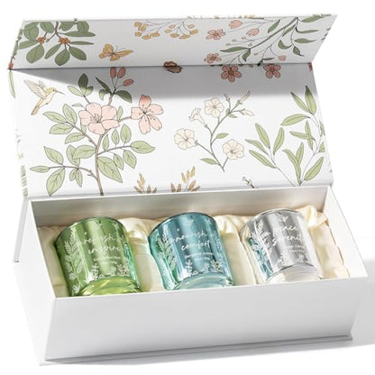 Scented Candles for Women, 3 Pack Soy Wax Candle Gift Sets for Home Scented | Holiday Votive Candle Gifts Set, Christmas Birthday Gifts for Women Mom Friend - Eucalyptus Mint/Bergamot Jasmin/Sage Citrus - color: Silver, Sage Green, Blue