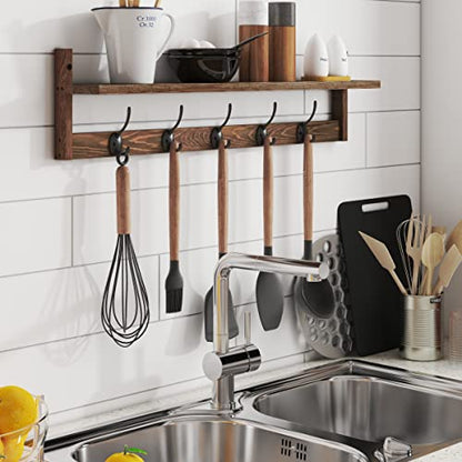 BAMEOS Wall Mounted Coat Rack with Adjustable Easy Install, Rust Proof, Brown Wooden Material, 28.9 Inch Length - style: Brown-28.9IN with shelf