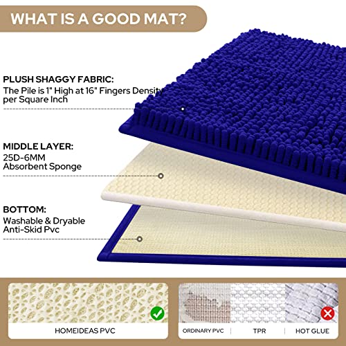 HOMEIDEAS 3 Pieces Bathroom Rugs, Ultra Soft Non Slip Absorbent Chenille Toilet Bath Mat Set (Royal Blue) - color: Blue-royal Blue, size: 17"x24"+20"x32"+U Shape 20"x24"