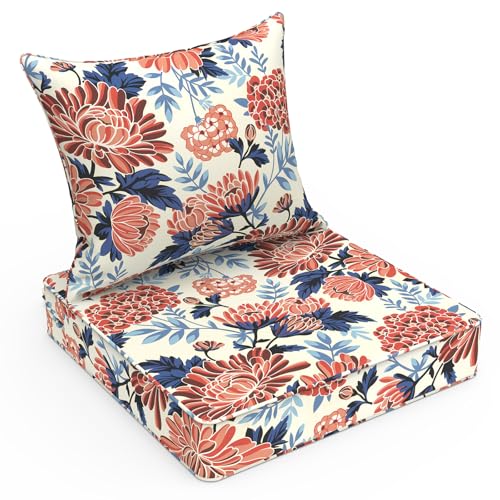 LVTXIII Outdoor Deep Seat Cushion 22"x22"x4" Patio Seat and Back Cushion Set Seasonal Chair Cushion for Dining Arm Chairs, Wicker Chairs and Garden Furniture Decoration, Red Chrysanthemum - color: Red Chrysanthemum, size: 22x22x4