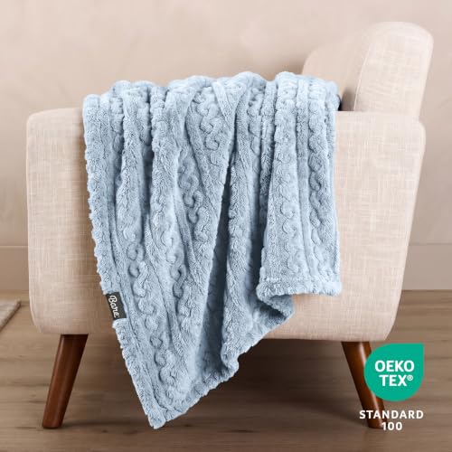 Bare Home Faux Shearling Blanket (Full/Queen, Cable Dusty Blue) | Blanket for Bed, Sofa, Couch, Camping, Travel, and Gifts, Warm & Lightweight, Fluffy & Soft - color: 12 - Cable Dusty Blue, size: Full/Queen