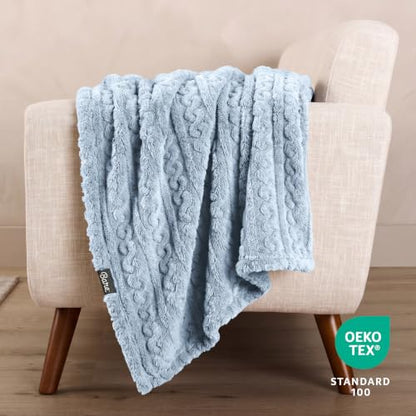 Bare Home Faux Shearling Blanket (Full/Queen, Cable Dusty Blue) | Blanket for Bed, Sofa, Couch, Camping, Travel, and Gifts, Warm & Lightweight, Fluffy & Soft - color: 12 - Cable Dusty Blue, size: Full/Queen