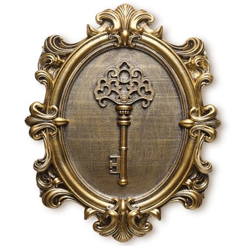 Vintage Key Wall Sculpture, Antique Wall Decor,Retro Hallway Wall Art,Hanging Decoration with Embossed Key Design, Oval Aesthetic Room Decor, Vintage Decoration for Living Room Bedroom Gallery,Unique Gifts - color: Gold Key