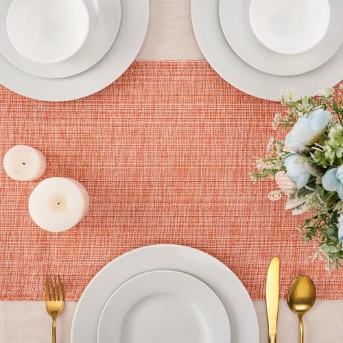 100% Cotton Table Runner - 72x13 Inch, Chambery Textured Table Runner, Durable & Elegant for Dining Table, Wedding, Restaurant, Oeko-TEX Certified - Burnt Orange - color: Burnt Orange