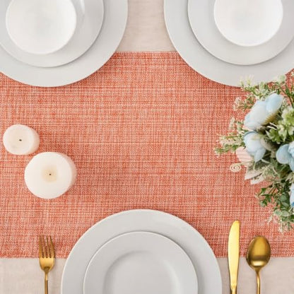 100% Cotton Table Runner - 72x13 Inch, Chambery Textured Table Runner, Durable & Elegant for Dining Table, Wedding, Restaurant, Oeko-TEX Certified - Burnt Orange - color: Burnt Orange